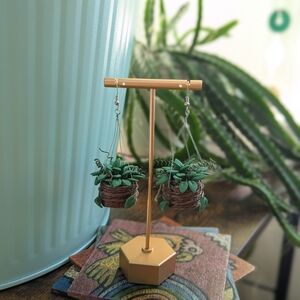 Green and Brown Plant Earrings